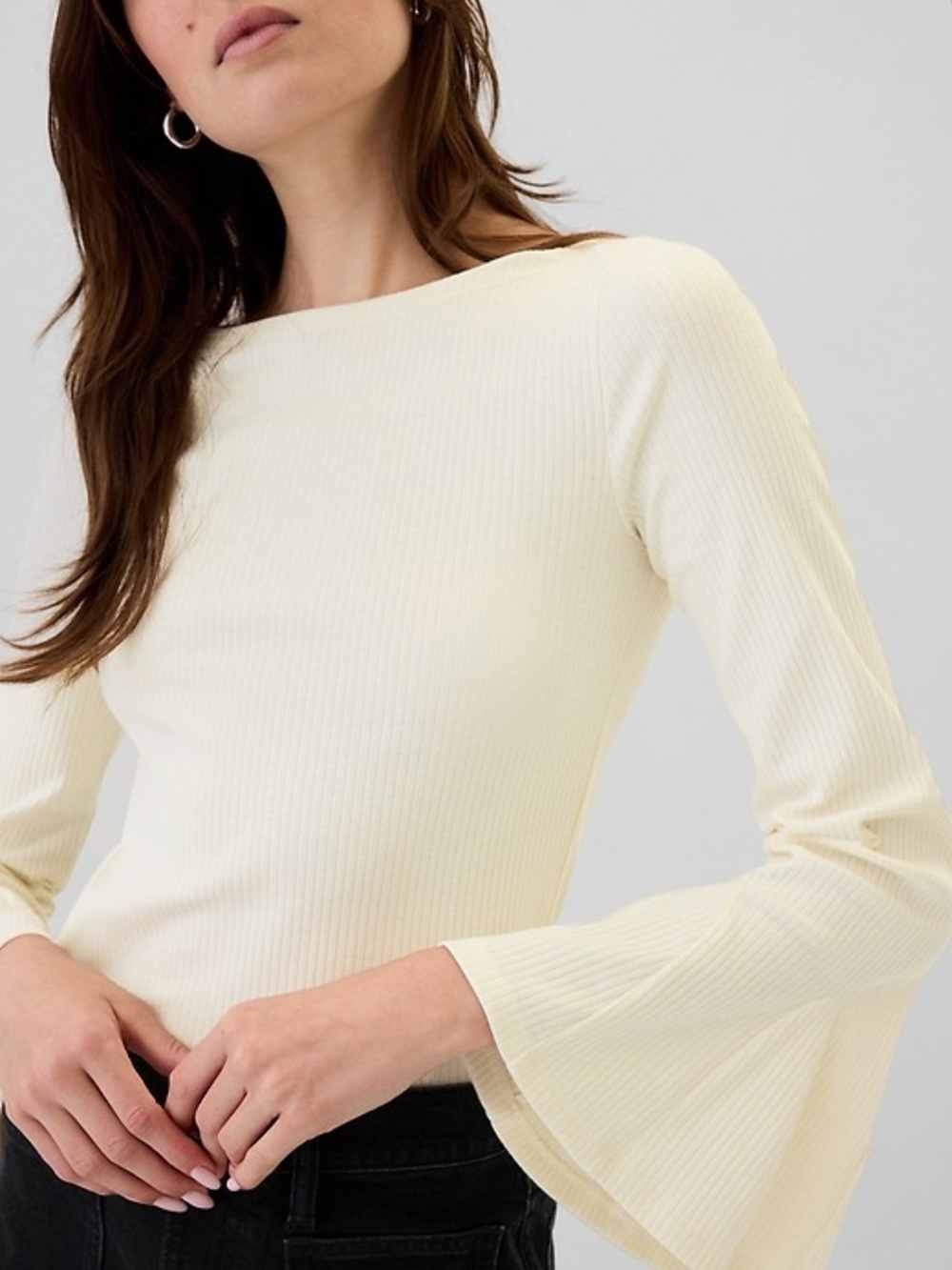 GAP NWT cream Ribbed Long Sleeve Top with Bell sleeves